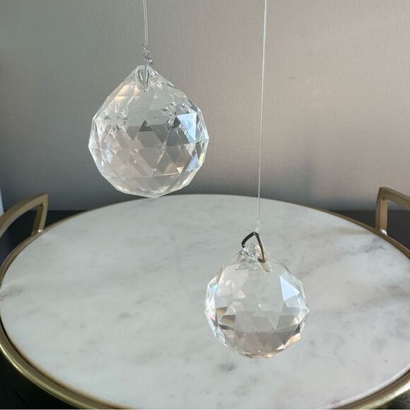 Feng Shui Faceted Crystal Ball Rainbow Prism Hanging Sun Catcher 2” Spheres Set - Picture 1 of 15
